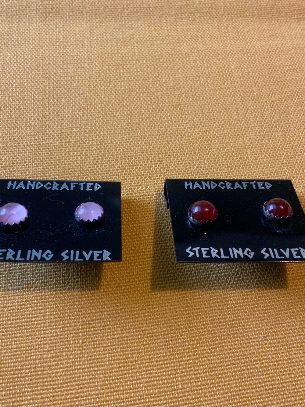 Handcrafted 925 Sterling Silver Round Gemstone Stud Earrings Lot 2 Pair Pink Red